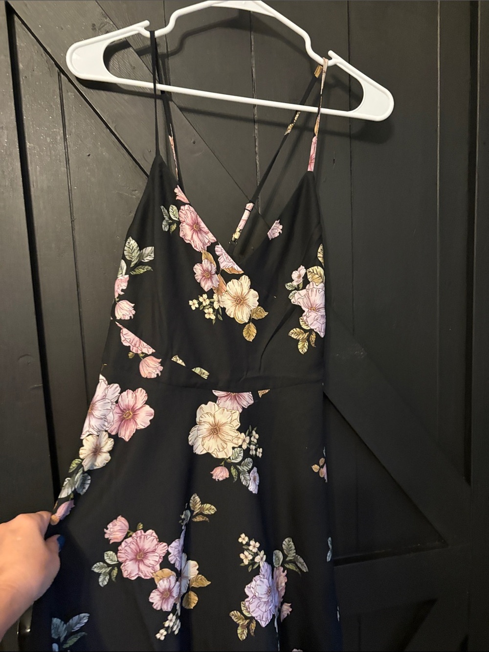 Dotti Black Floral Midi Slip Dress with Pink, Lavender and Cream Flowers